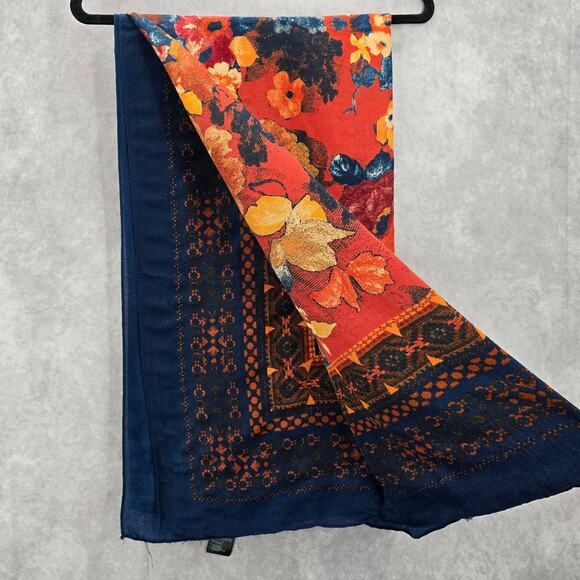 H&M Blue Orange Floral Square XL Wrap Hijab Dupatta Shawl Scarves Scarf - Picture 6 of 8